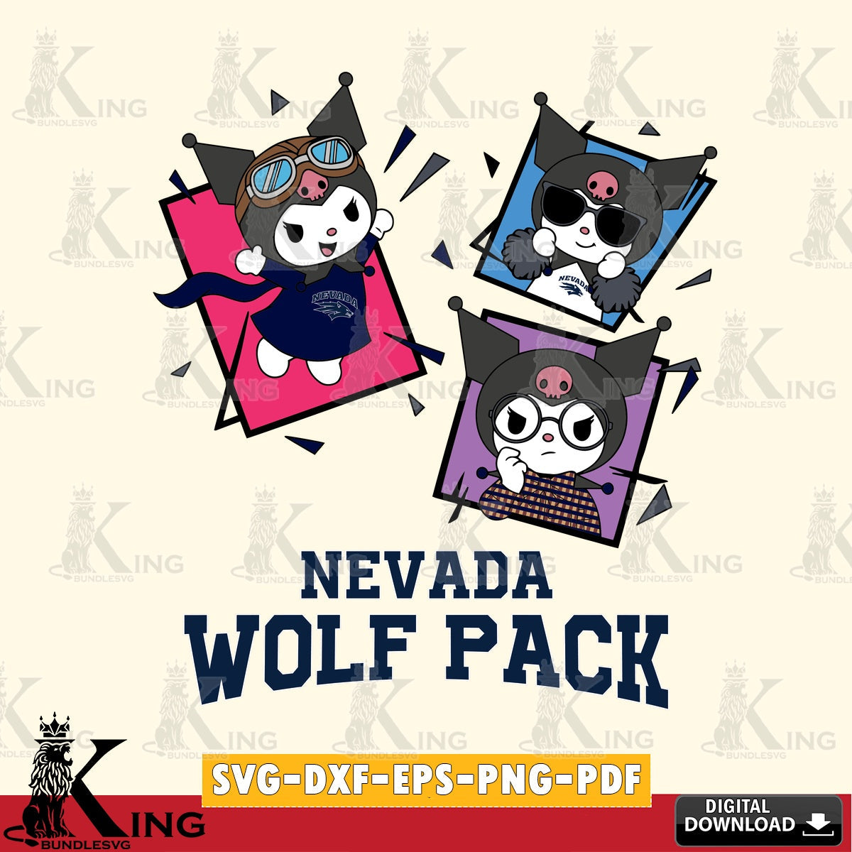 Nevada Wolf Pack Kuromi Action Football SVG file, Cricut, Cut file , Digital Download , Instant Download, Sanrio svg, Clipart