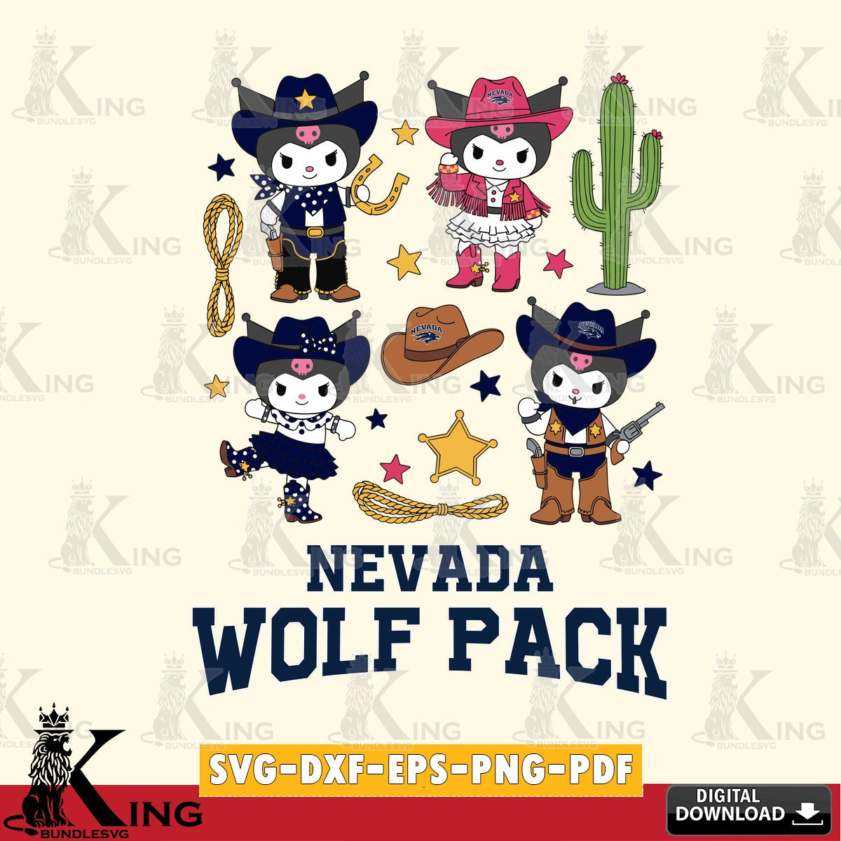 Nevada Wolf Pack Kuromi Cowboy Western SVG file, Cricut, Cut file , Digital Download , Instant Download, Sanrio svg, Clipart