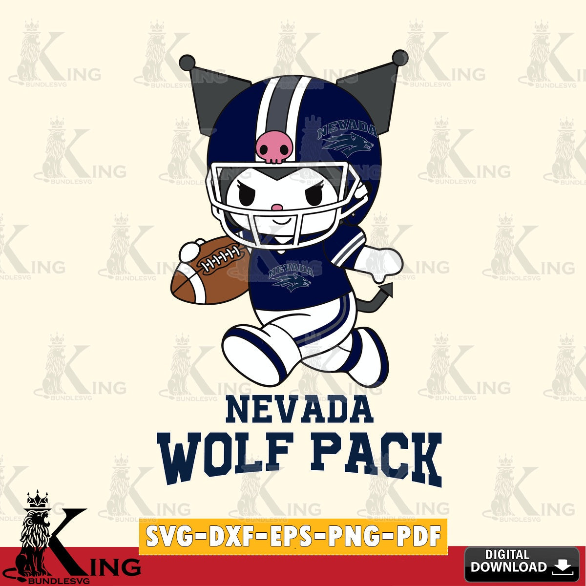 Nevada Wolf Pack Kuromi Football Run SVG file, Cricut, Cut file , Digital Download , Instant Download, Sanrio svg, Clipart