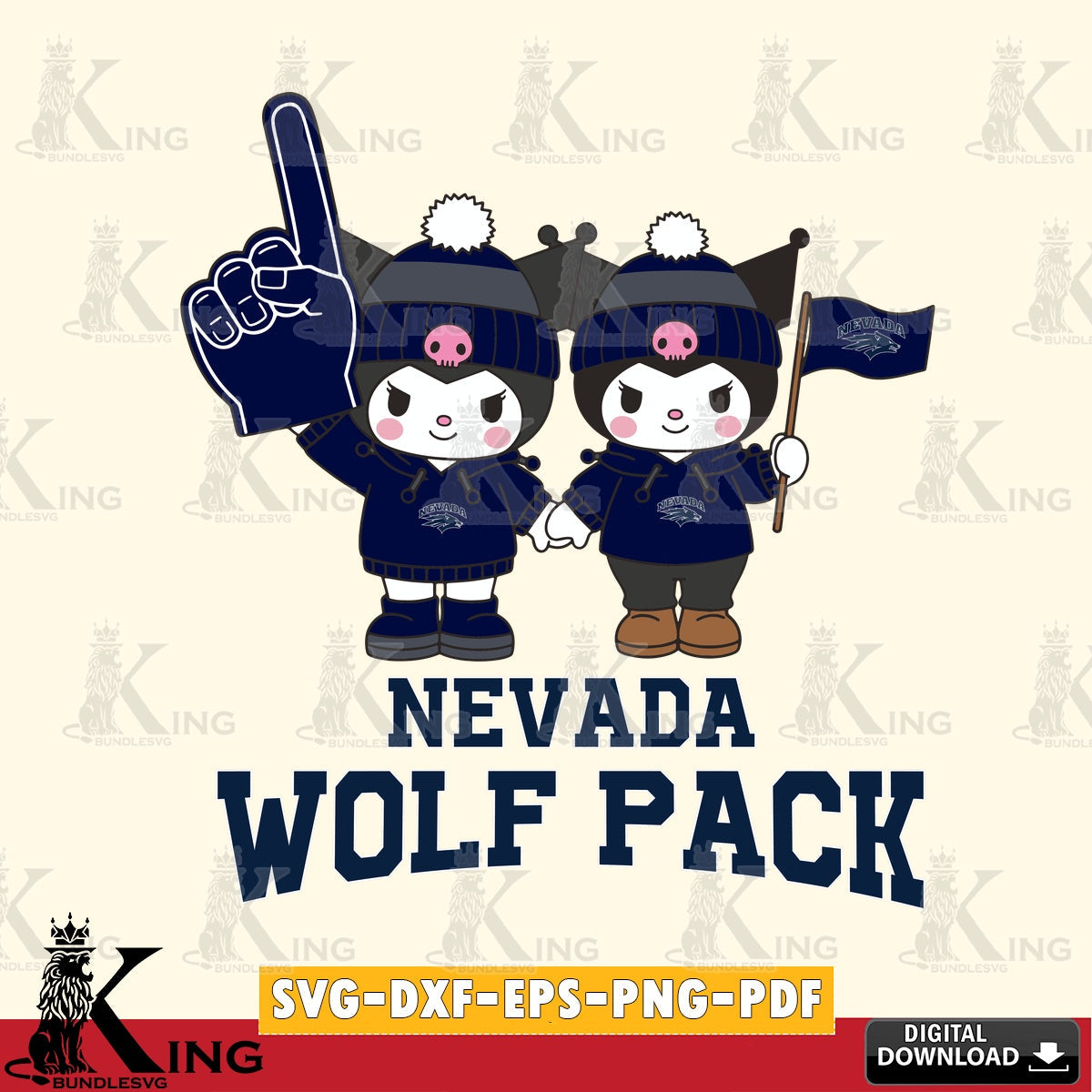 Nevada Wolf Pack Kuromi rugby Fan SVG file, Cricut, Cut file , Digital Download , Instant Download, Sanrio svg, Clipart