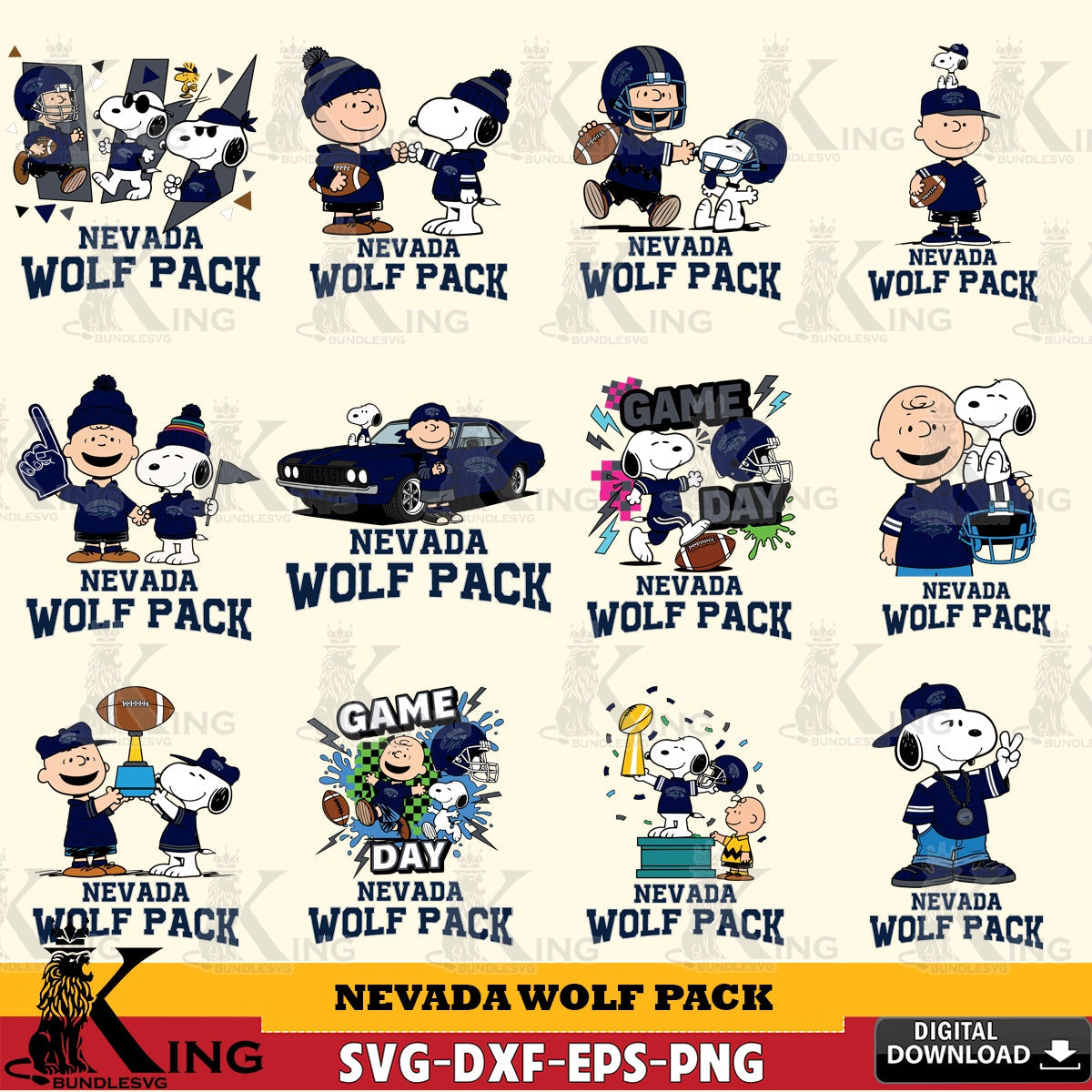 Nevada Wolf Pack Peanuts Football NCAA Bundle SVG, Cricut, Cut file , Digital Download , Instant Download, Peanuts svg, NCAA svg, Football svg, Sport svg