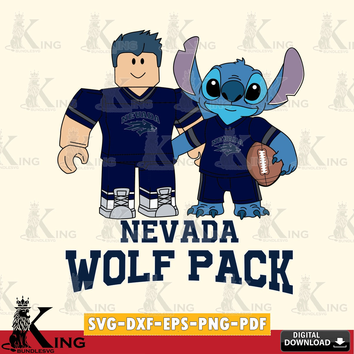 Massive pack of Nevada Wolf Pack Roblox Stitch Football NCAA Cricut printable vector design for sublimation and crafts