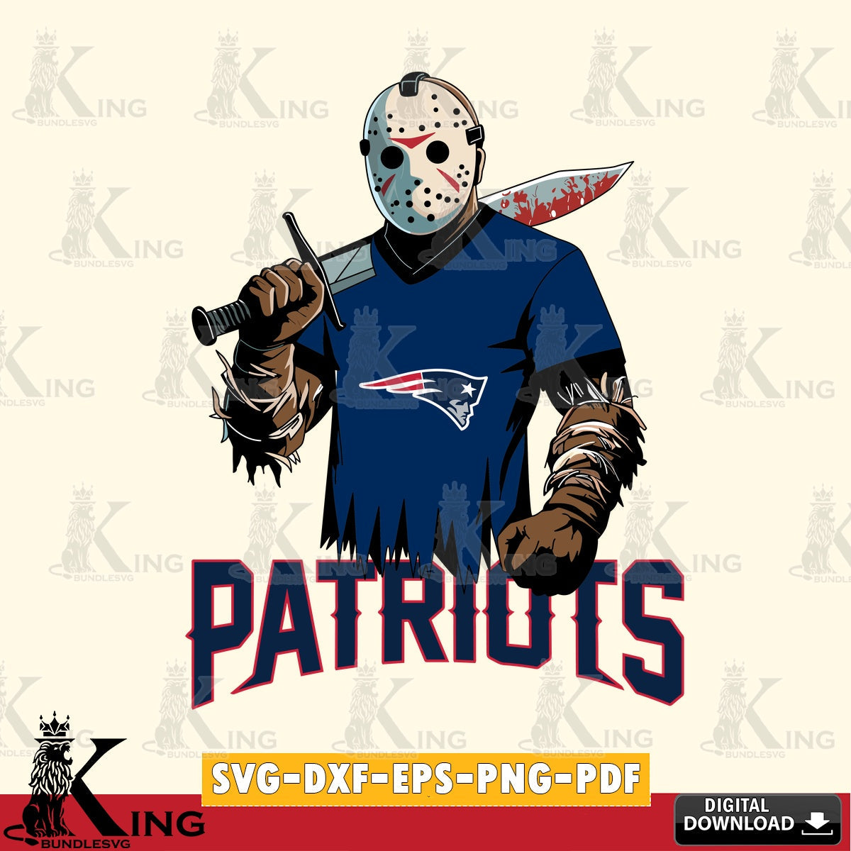 Custom design featuring New England Patriots Jason Voorhees football, vector art for engraving, cutting, and printing