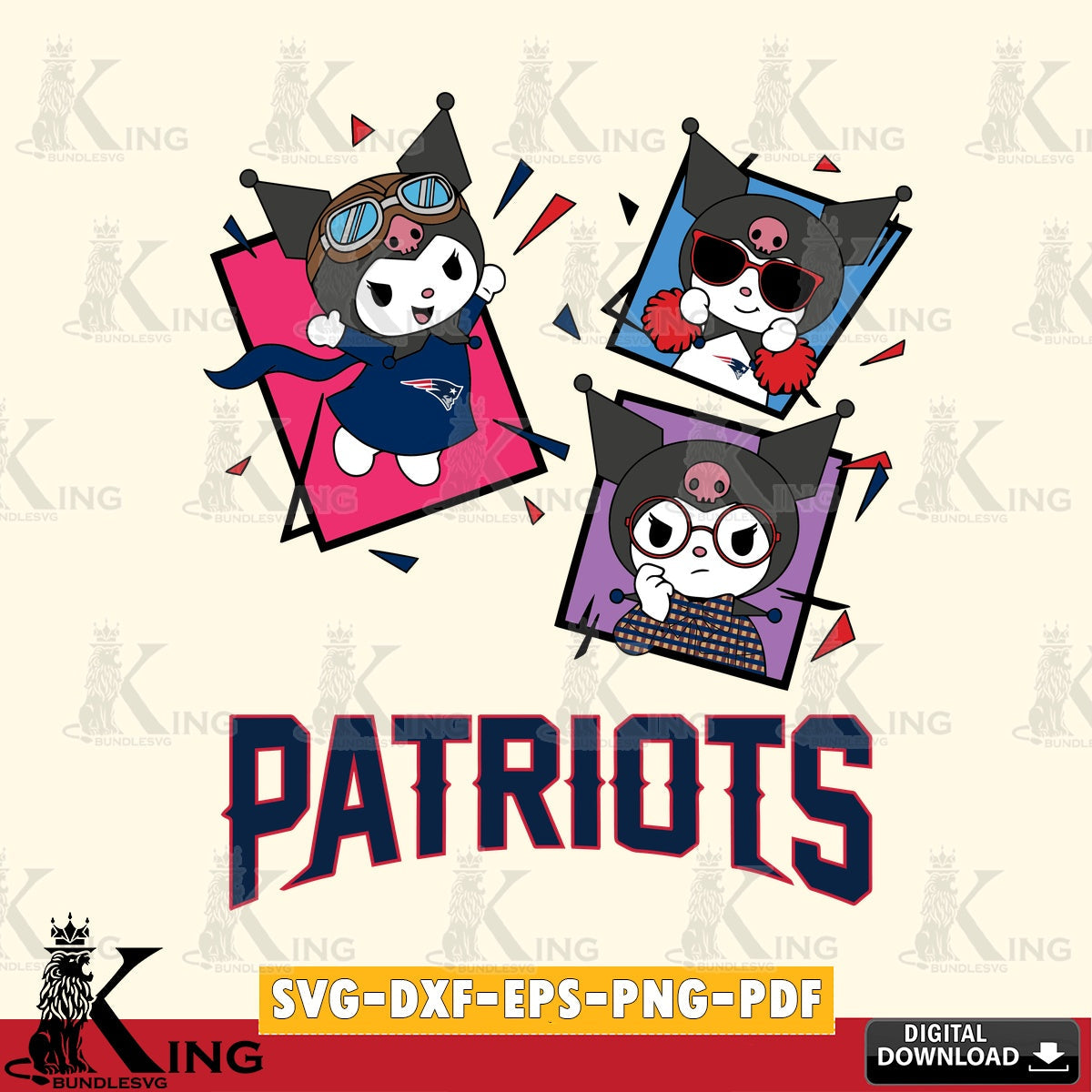 New England Patriots Kuromi Action Football SVG file, Cricut, Cut file , Digital Download , Instant Download, Sanrio svg, Clipart