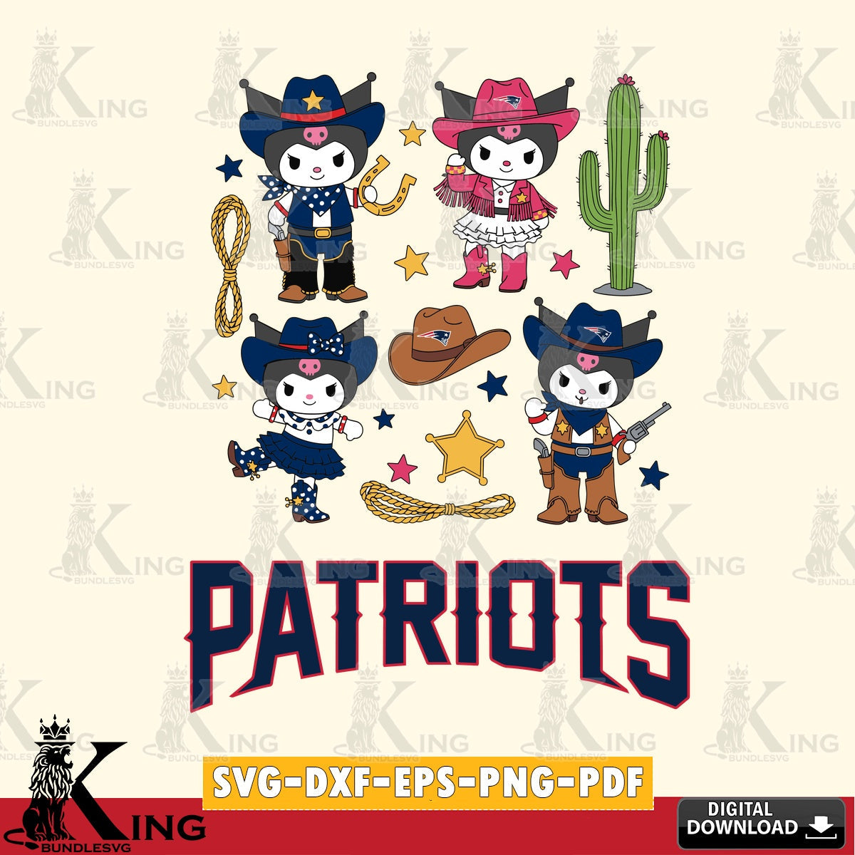 New England Patriots Kuromi Cowboy Western SVG file, Cricut, Cut file , Digital Download , Instant Download, Sanrio svg, Clipart