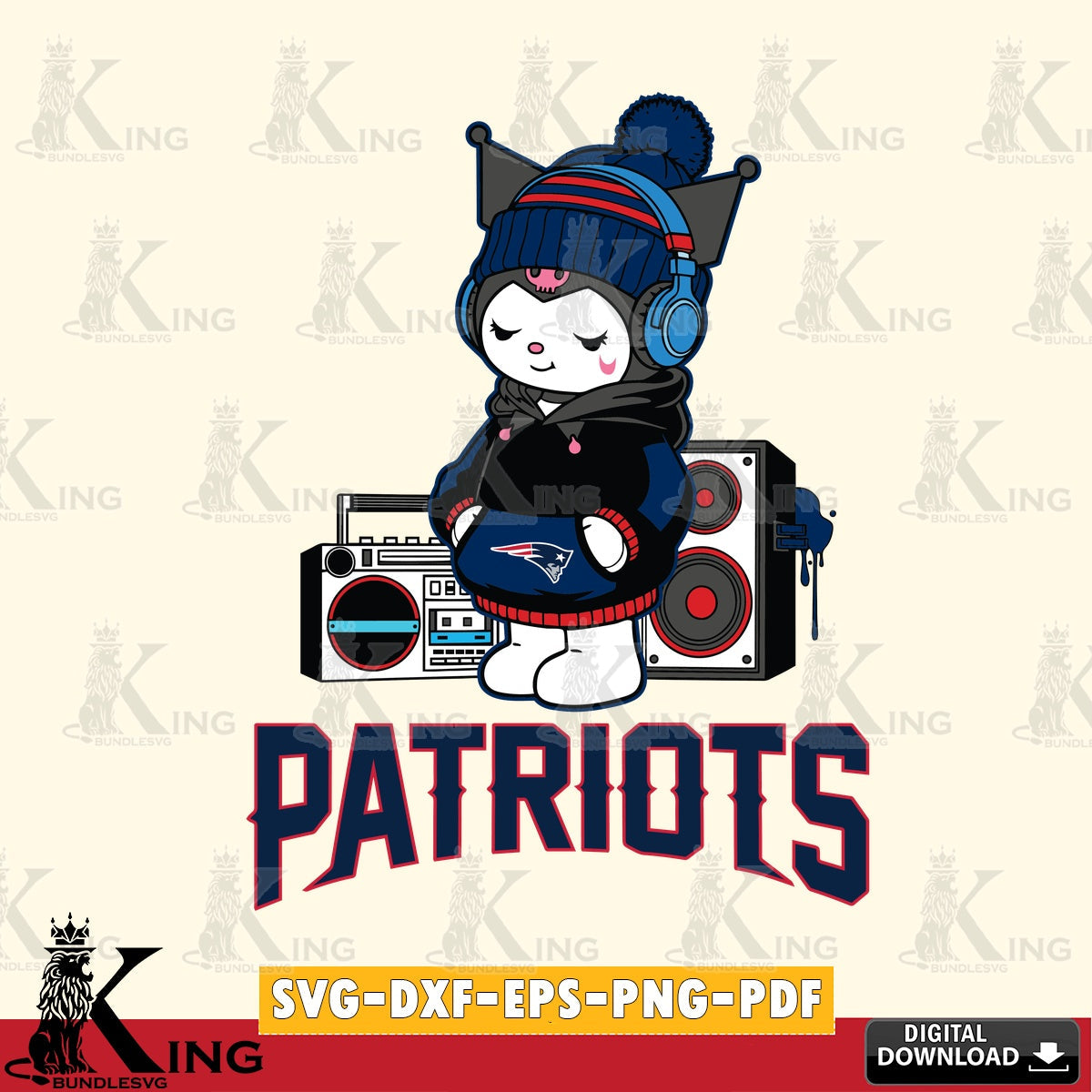 New England Patriots Kuromi Football Music SVG file, Cricut, Cut file , Digital Download , Instant Download, Sanrio svg, Clipart
