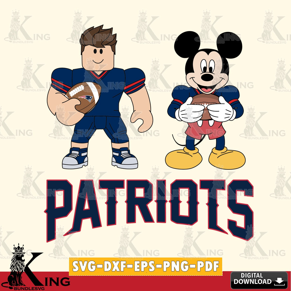 Beautiful illustration of New England Patriots Roblox & Mickey football, a printable vector design for sublimation and crafts