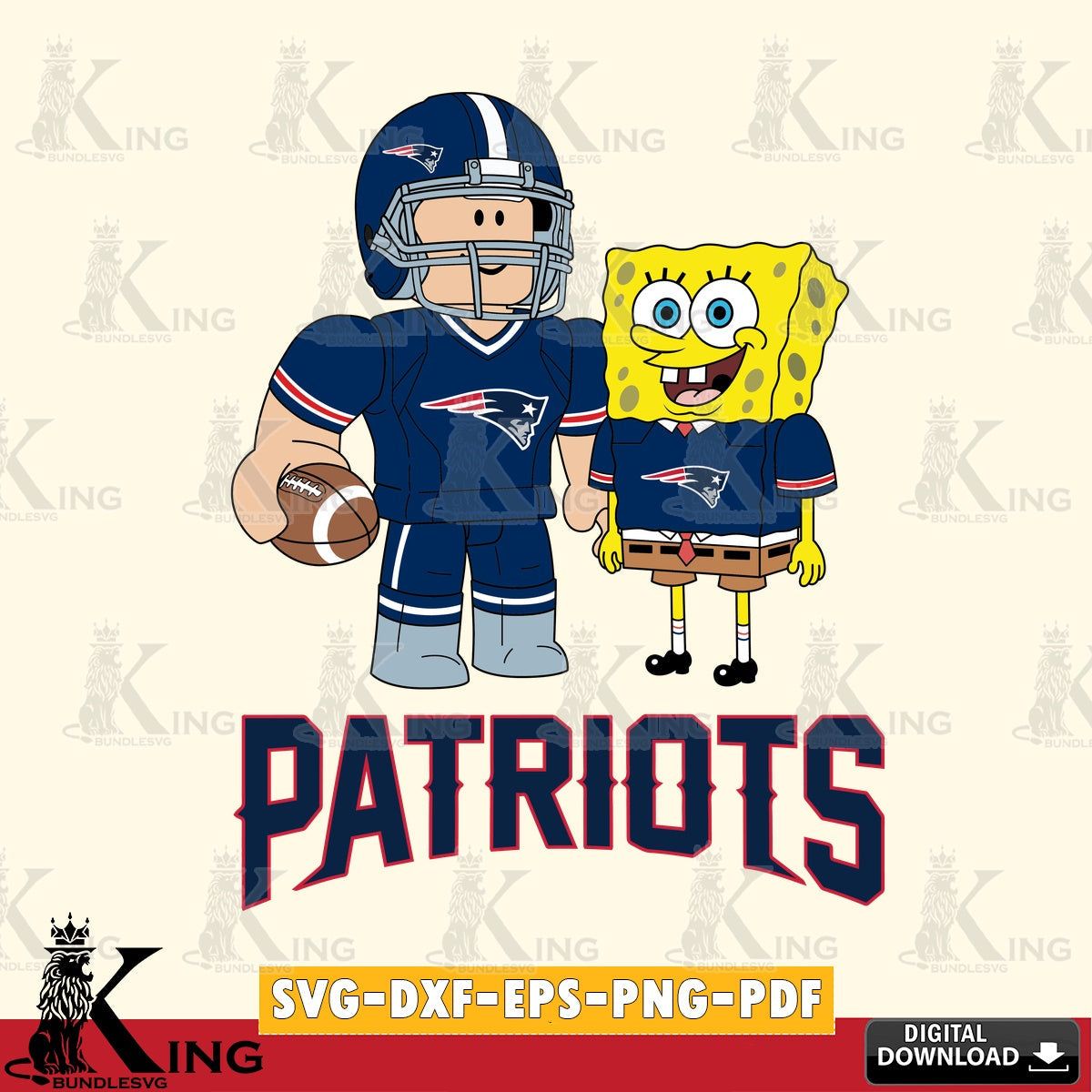 High-quality graphic of New England Patriots Roblox & Spongebob football, a high-quality vector for DIY scrapbooking and home