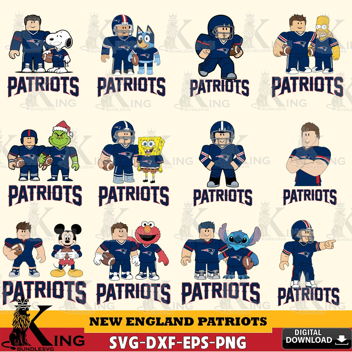 New England Patriots Roblox With Friends football NFL Bundle SVG file , Cricut, NFL File cut , Digital Download , PDF File