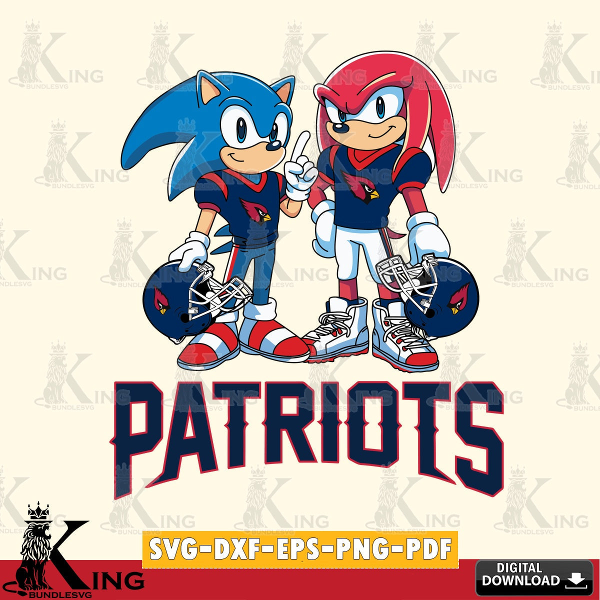 Unique artwork depicting New England Patriots Sonic And Knuckles Football, digital download for Cricut Maker and paper crafts