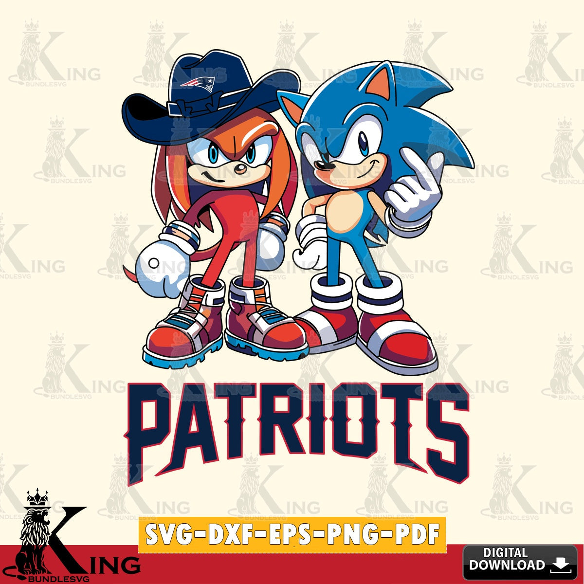 New England Patriots Sonic & Knuckles Football Mascot SVG file, Vector , Digital Download , PDF File , Instant Download