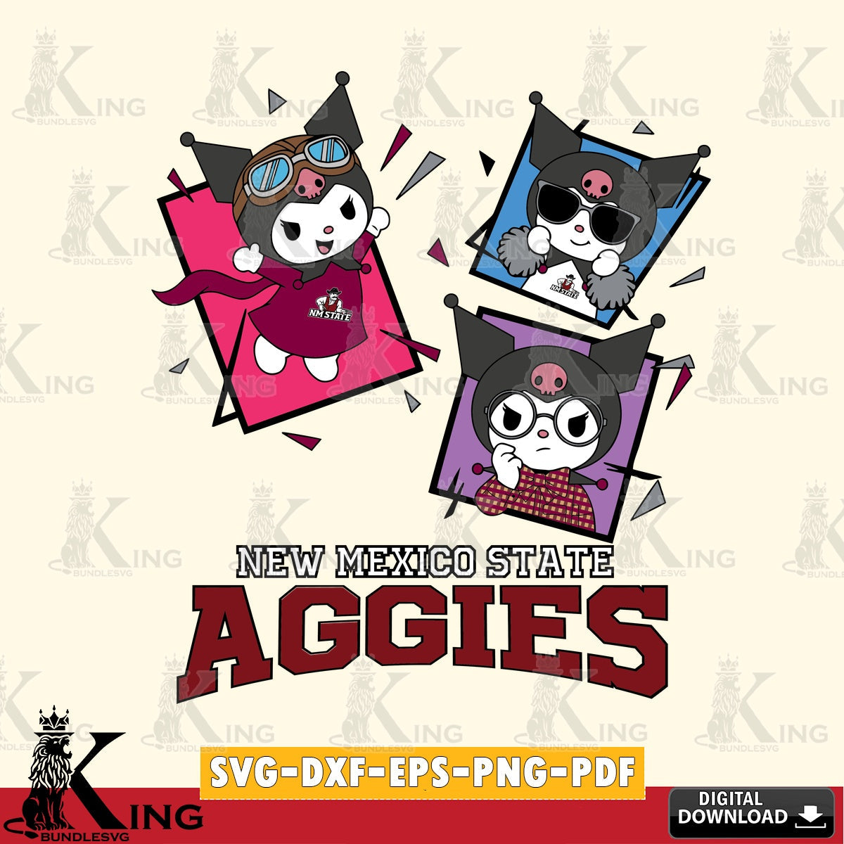 New Mexico State Aggies Kuromi Action Football SVG file, Cricut, Cut file , Digital Download , Instant Download, Sanrio svg, Clipart