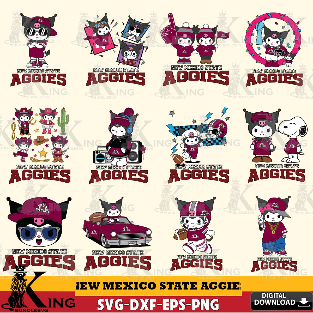 New Mexico State Aggies Kuromi Football Jersey NCAA Bundle SVG file, Cricut, Cut file , Digital Download , Instant Download, Sanrio svg, Clipart