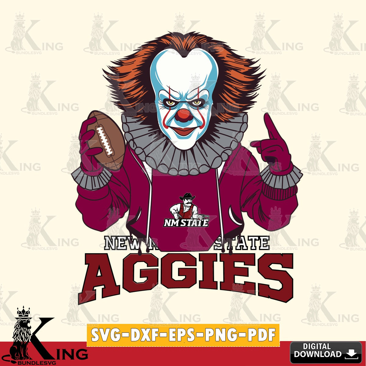High-quality graphic of a New Mexico State Aggies Pennywise player football, PNG clipart for sublimation printing and graphic