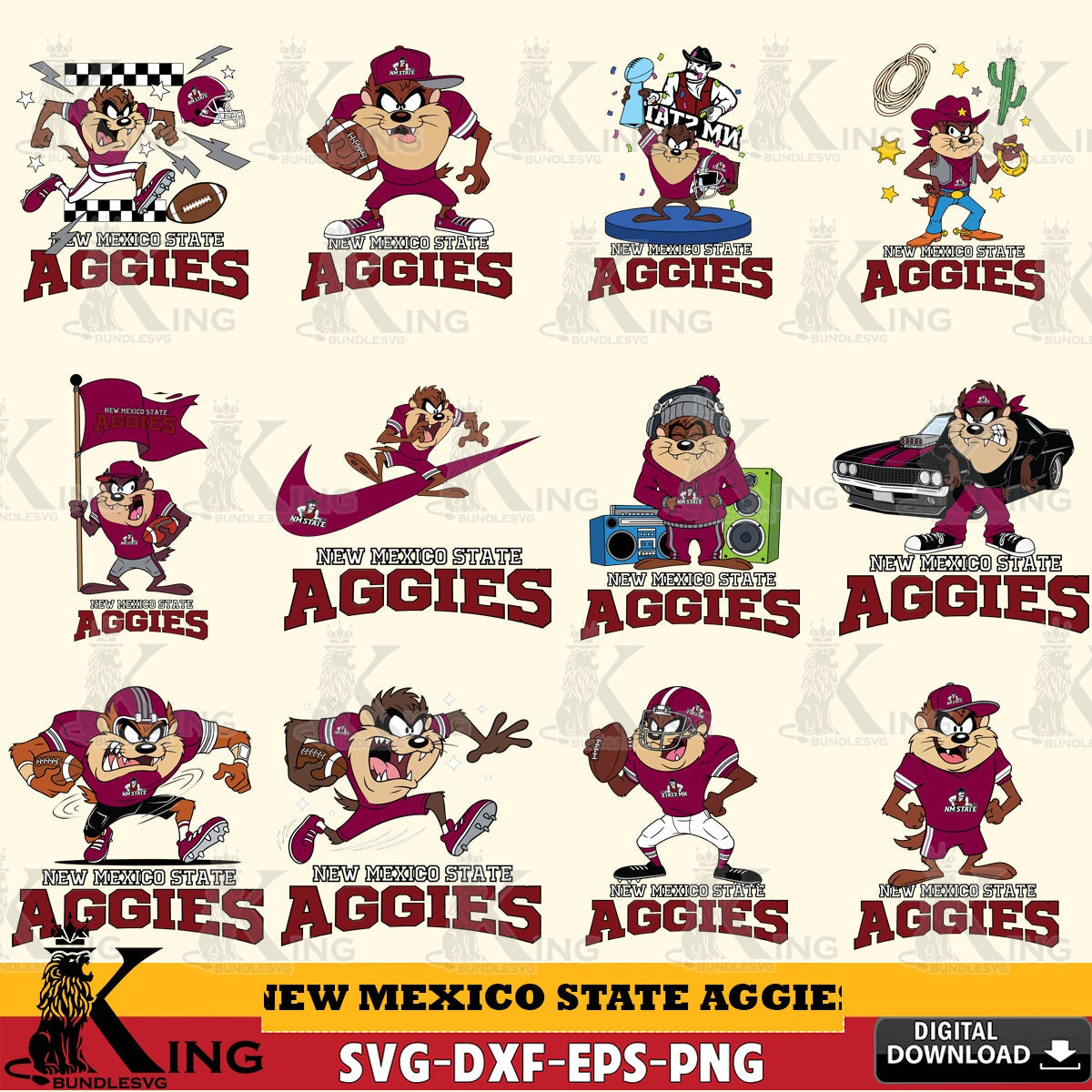 New Mexico State Aggies Taz Football NCAA Bundle SVG file, Cut file , Digital Download , Instant Download, Taz svg, NCAA svg