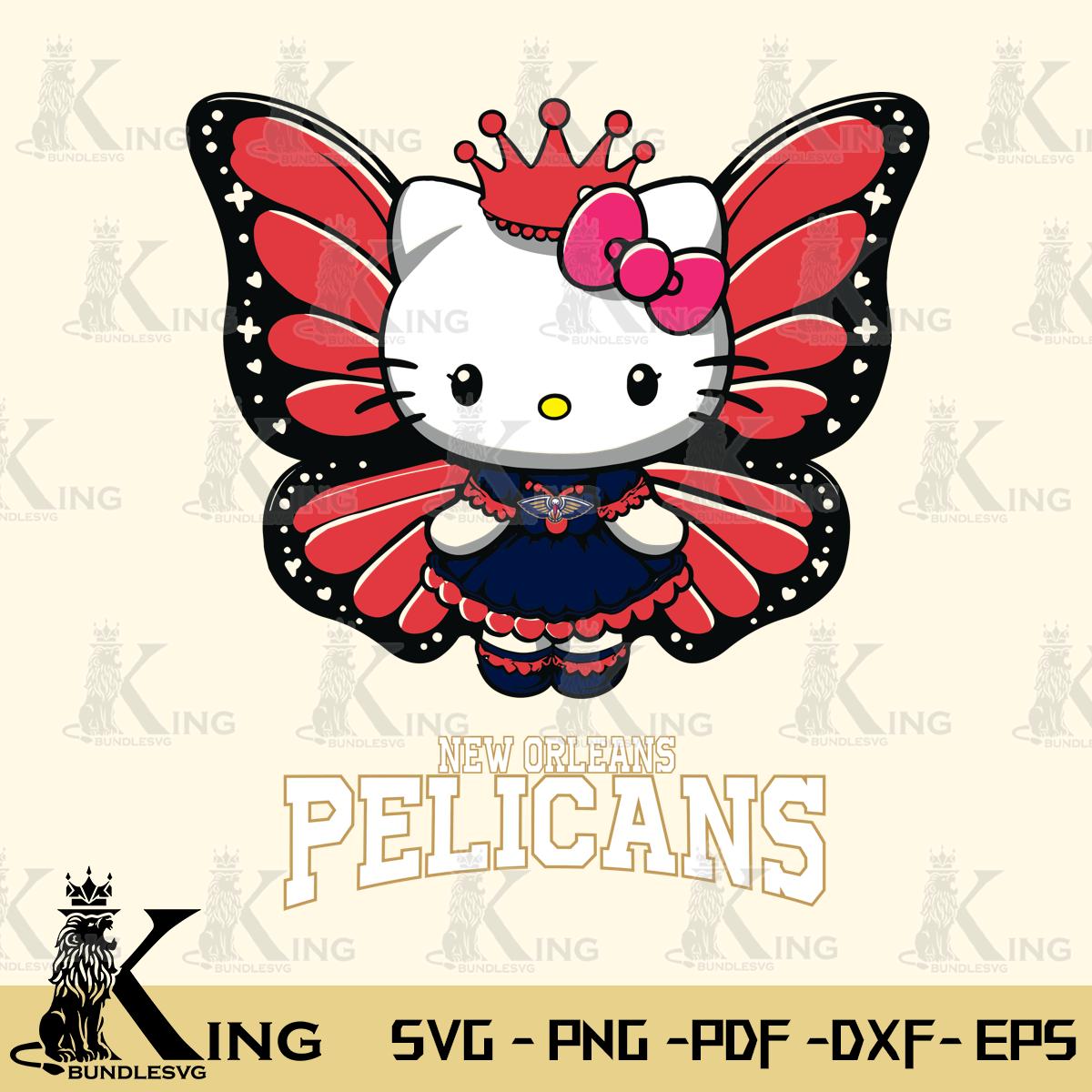 New Orleans Pelicans Kitty Wings & Flowers Svg Eps Dxf Png File, Digital Download