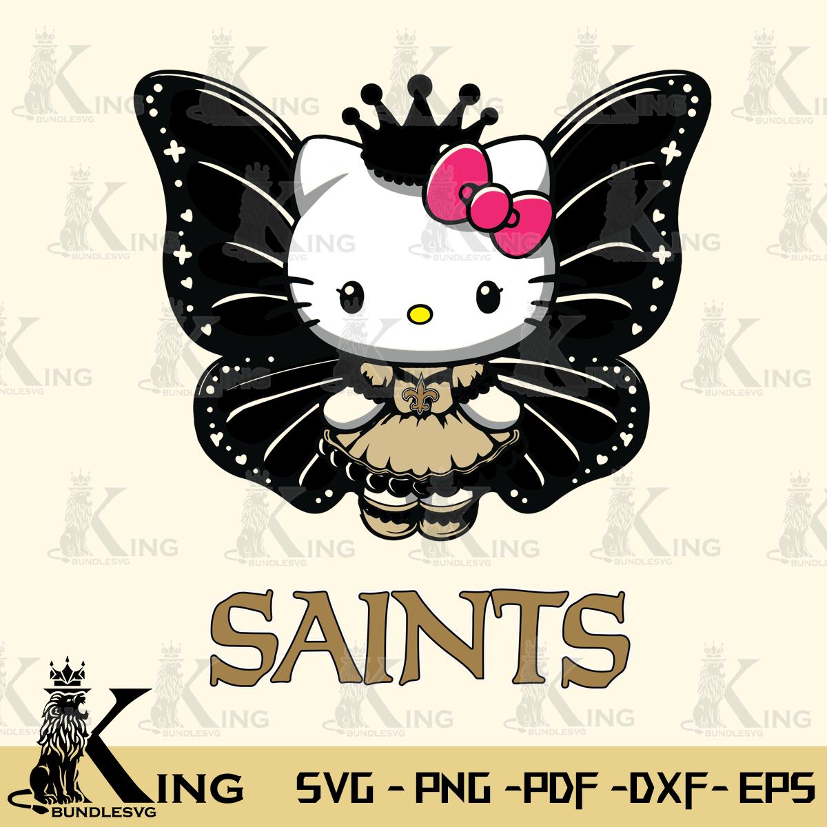 New Orleans Saints Kitty Wings & Flowers Svg Eps Dxf Png File, Digital Download