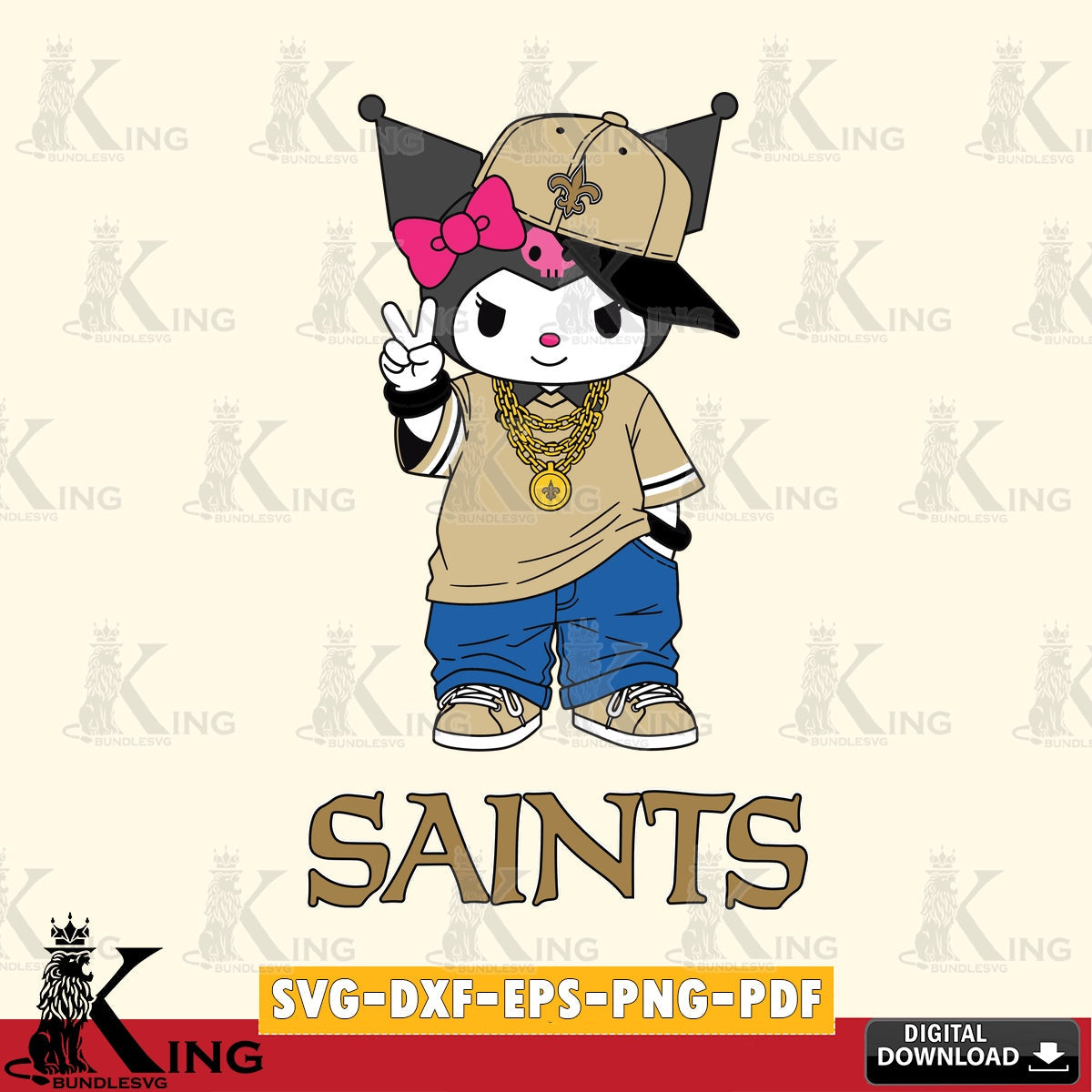 New Orleans Saints Kuromi Streetwear Style SVG file, Cricut, Cut file , Digital Download , Instant Download, Sanrio svg, Clipart
