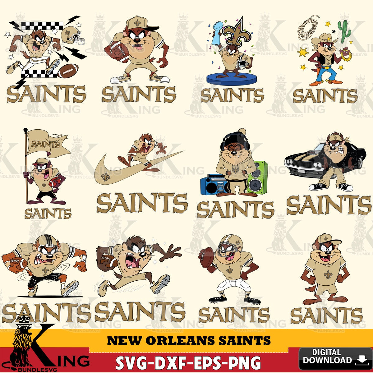 New Orleans Saints Taz (Looney Tunes) Football NFL Bundle Cut file , Digital Download , Instant Download, Looney Tunes svg, Football svg