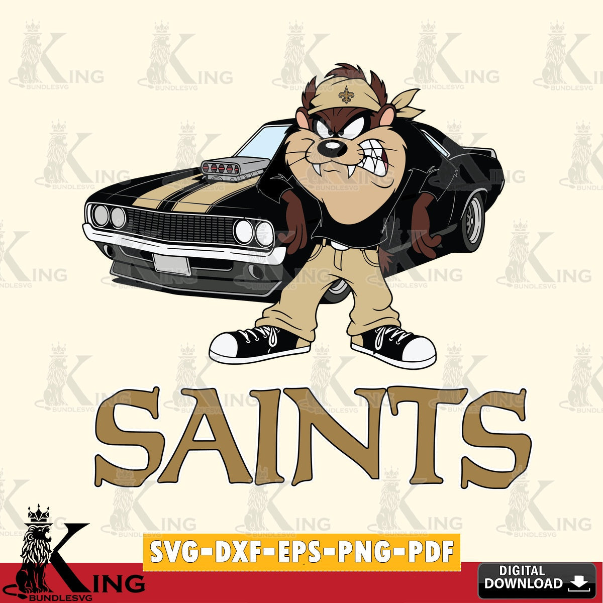 New Orleans Saints Taz Racing Car Cut file , Digital Download , Instant Download, Looney Tunes svg, Football svg