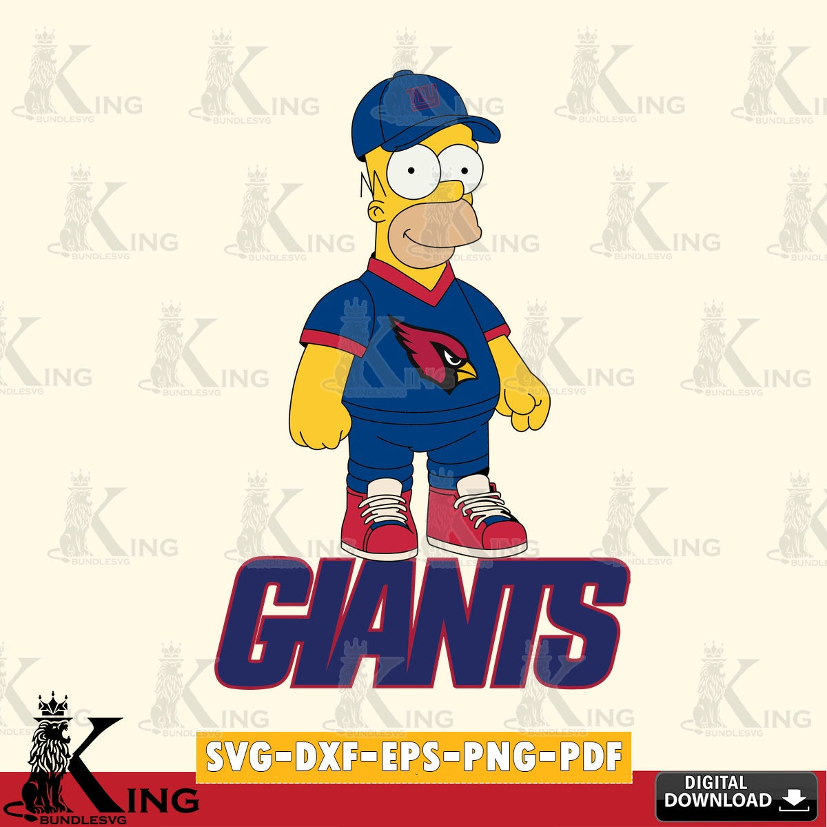 Beautiful illustration of a New York Giants Homer Simpson football design, a digital download for Cricut Maker and paper crafts.
