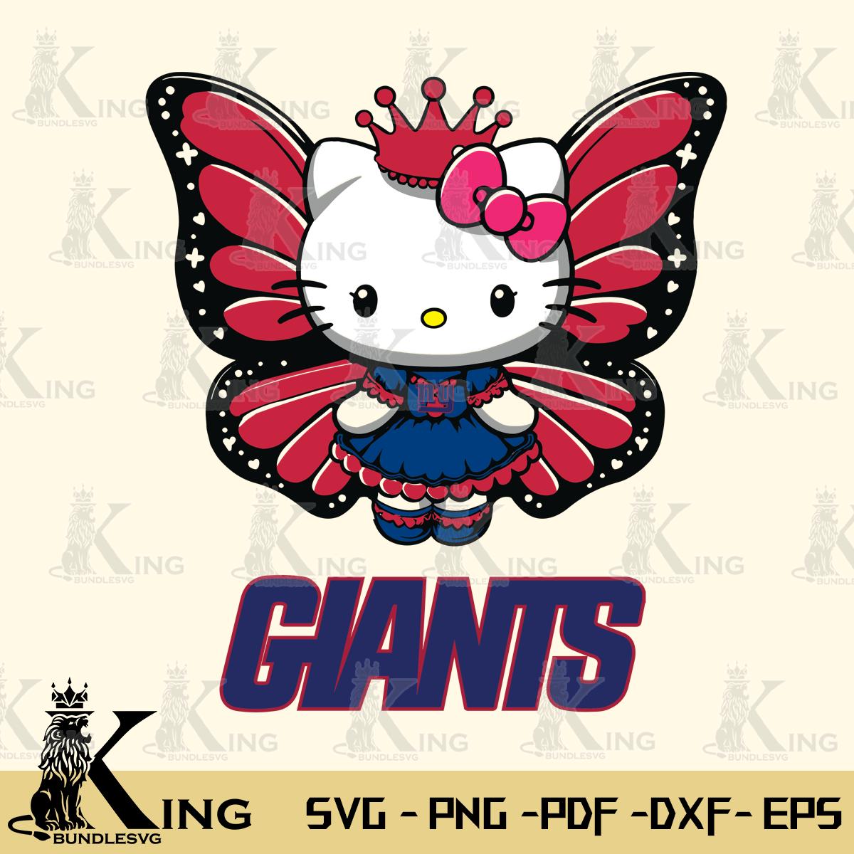 New York Giants Kitty Wings & Flowers Svg Eps Dxf Png File, Digital Download
