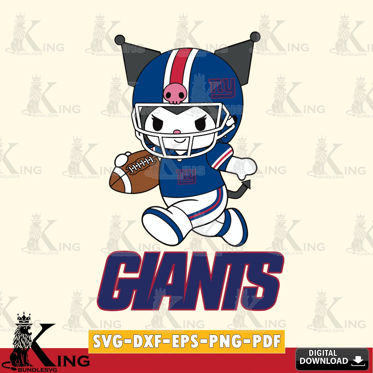New York Giants Kuromi Football Run SVG file, Cricut, Cut file , Digital Download , Instant Download, Sanrio svg, Clipart