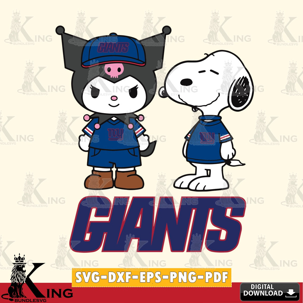 New York Giants Kuromi Snoopy Football SVG file, Cricut, Cut file , Digital Download , Instant Download, Sanrio svg, Clipart