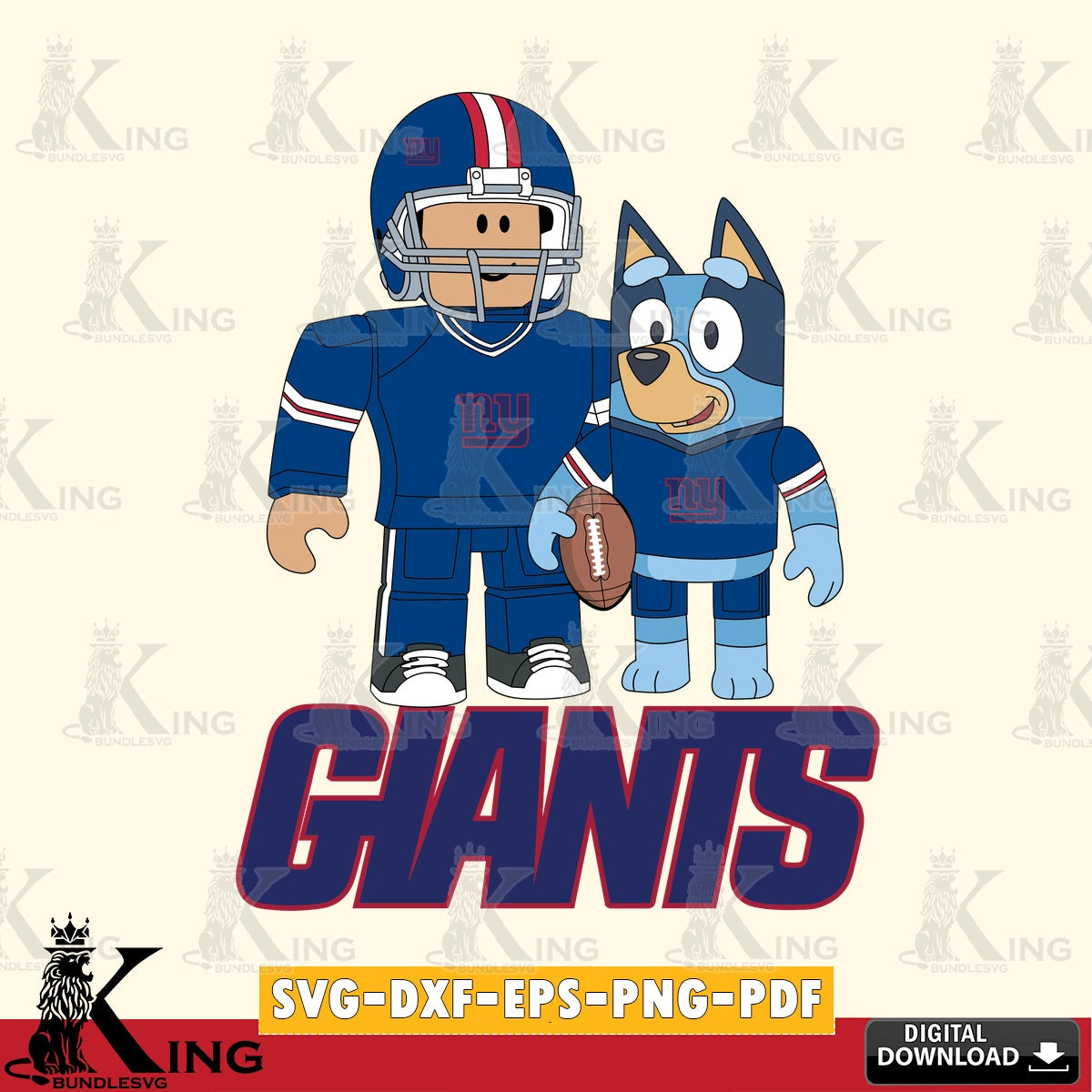 New York Giants Roblox & Bluey Football SVG file , Cricut, NFL File cut , Digital Download , PDF File