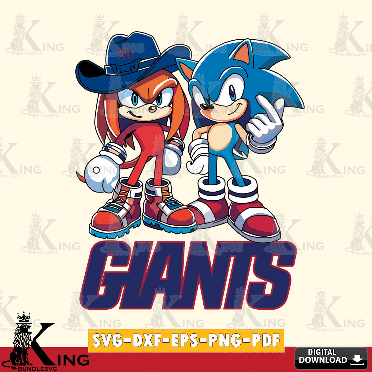 Custom design featuring New York Giants Sonic & Knuckles Football Mascot, a cut file ideal for vinyl projects and T-shirt