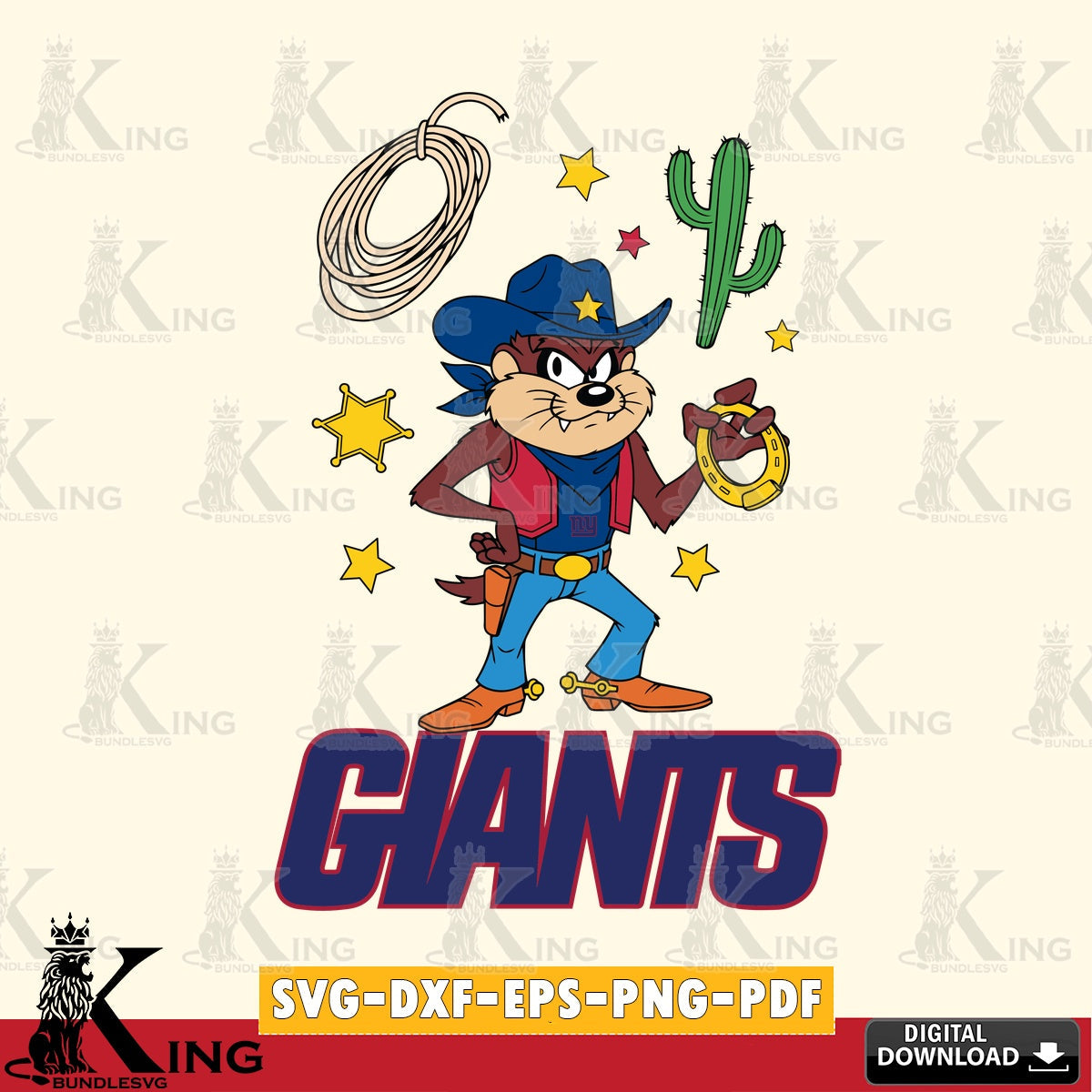 New York Giants Taz Cowboy Western Cut file , Digital Download , Instant Download, Looney Tunes svg, Football svg