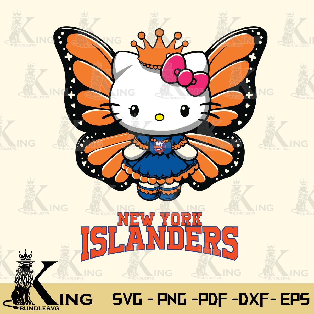 New York Islanders Kitty Wings & Flowers Svg Eps Dxf Png File, Digital Download