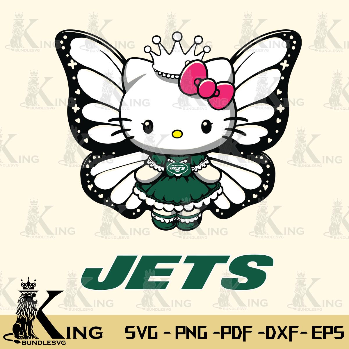 New York Jets Kitty Wings & Flowers Svg Eps Dxf Png File, Digital Download