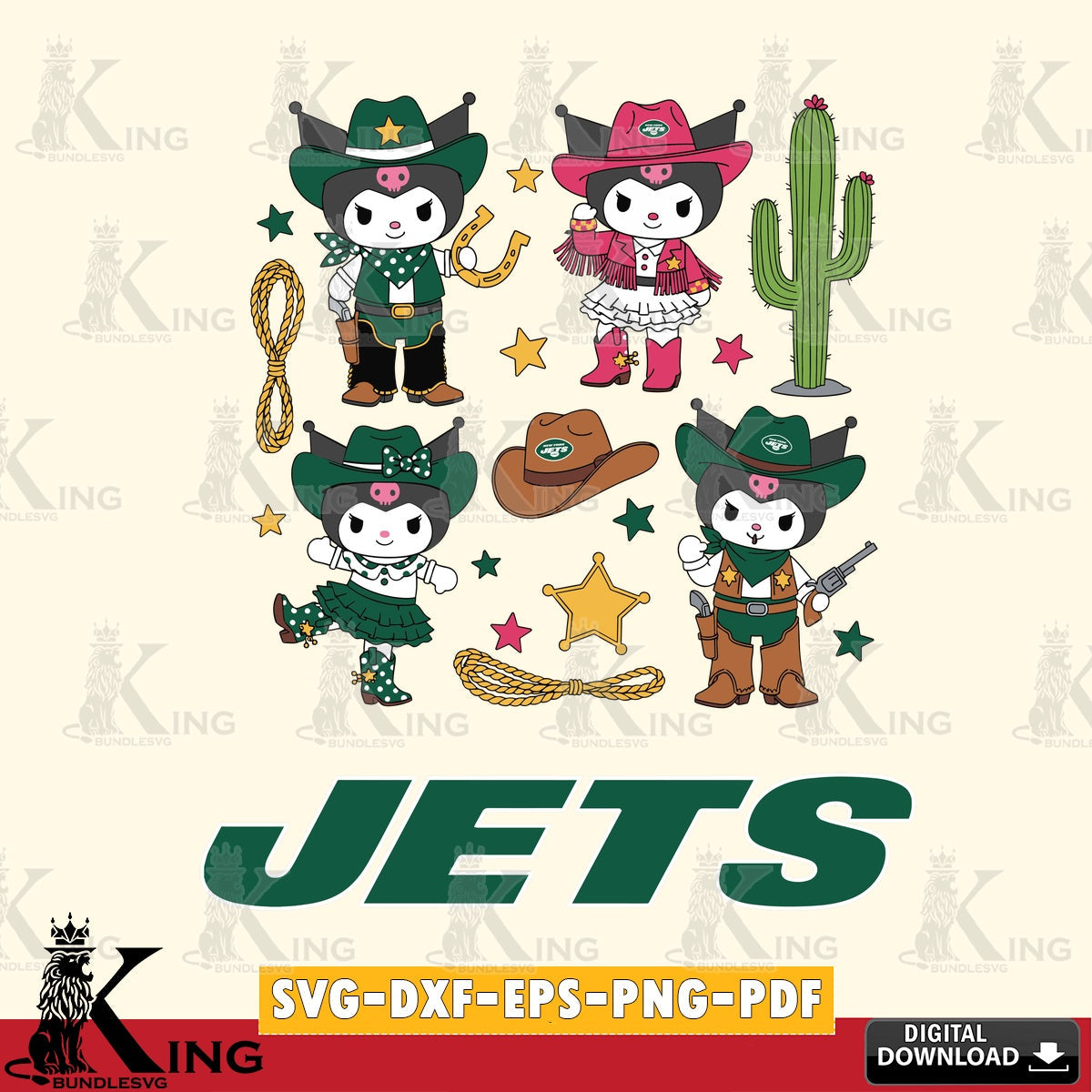 New York Jets Kuromi Cowboy Western SVG file, Cricut, Cut file , Digital Download , Instant Download, Sanrio svg, Clipart