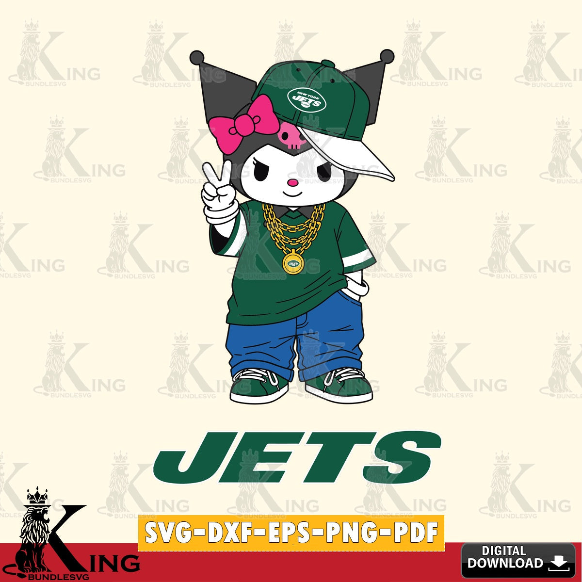 New York Jets Kuromi Streetwear Style SVG file, Cricut, Cut file , Digital Download , Instant Download, Sanrio svg, Clipart