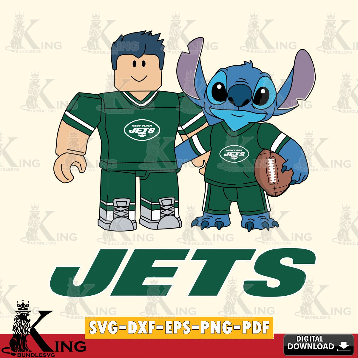 New York Jets Roblox & Stitch Football SVG file , Cricut, NFL File cut , Digital Download , PDF File