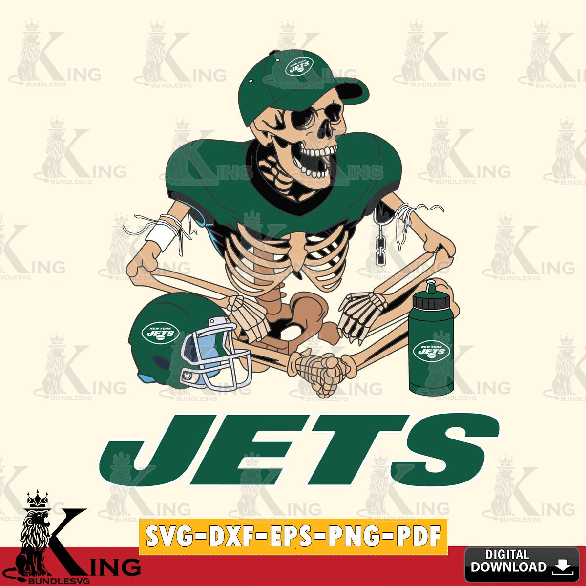 Printable art of New York Jets skeleton player football vector art for engraving, cutting, and printing