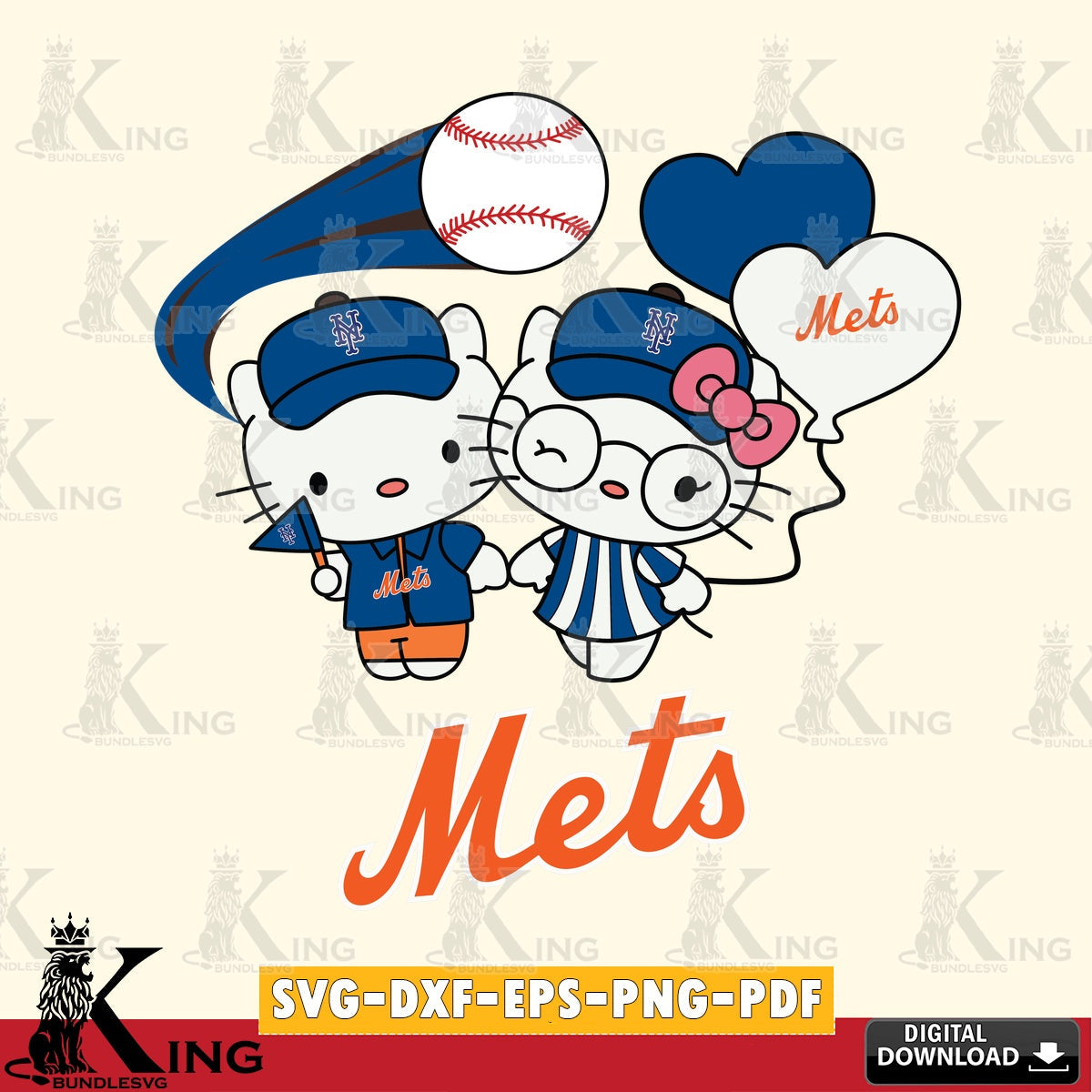 Ultimate set containing New York Mets Hello Kitty baseball couple SVG PNG files perfect for Cricut and Silhouette cutting.
