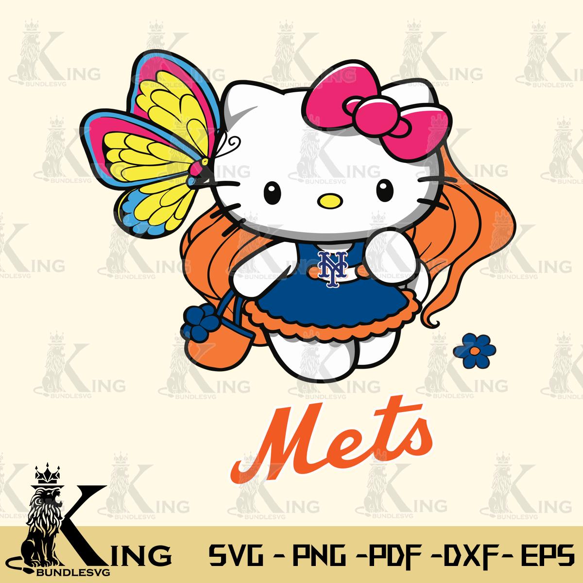 New York Mets Kitty Wings & Flowers Svg Eps Dxf Png File, Digital Download