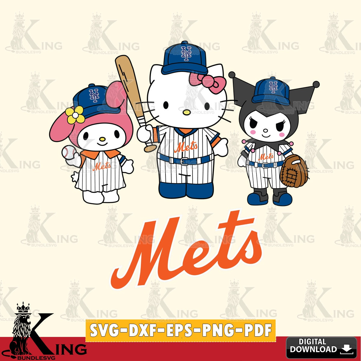 All-in-one bundle of New York Mets Squad kitty kuromi melody, high-quality vector for DIY scrapbooking and home decor