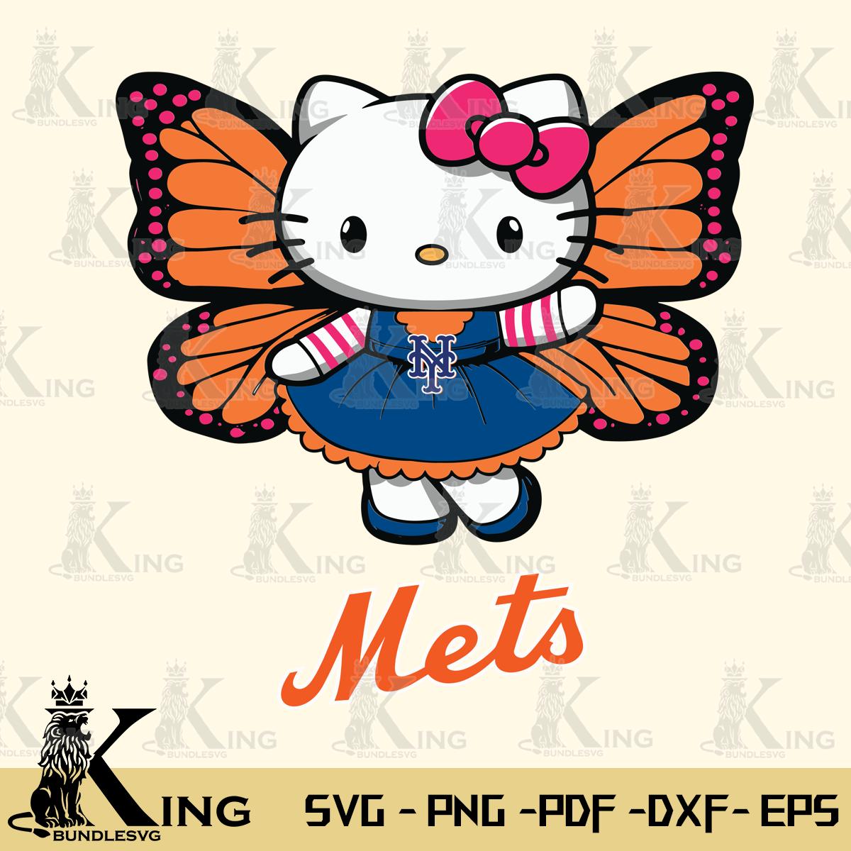 New York Mets Whimsical Kitty Wings Svg Eps Dxf Png File, Digital Download