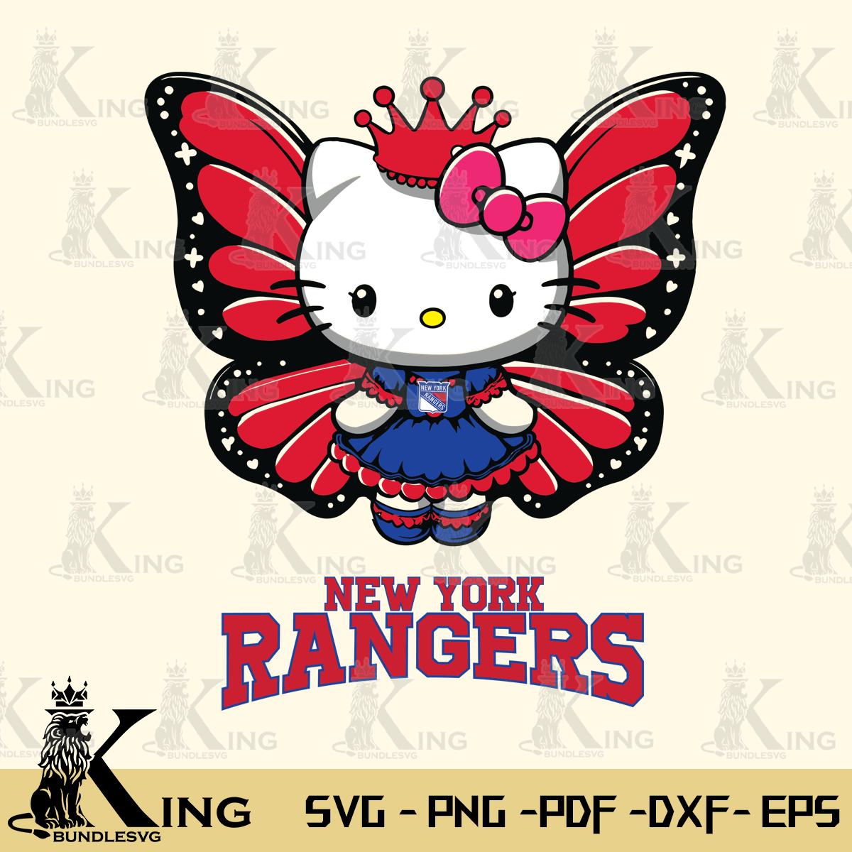 New York Rangers Kitty Wings & Flowers Svg Eps Dxf Png File, Digital Download