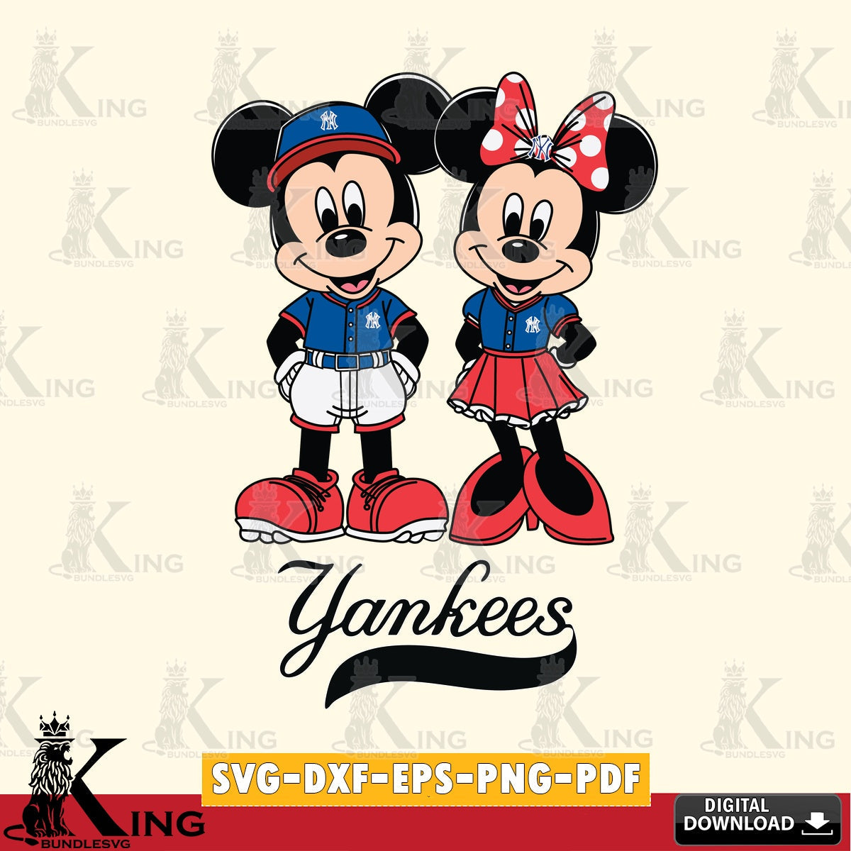 New York Yankees Mickey Minnie Mouse Baseball SVG file , For Cricut, File cut , Digital Download , PDF File, Cut Files