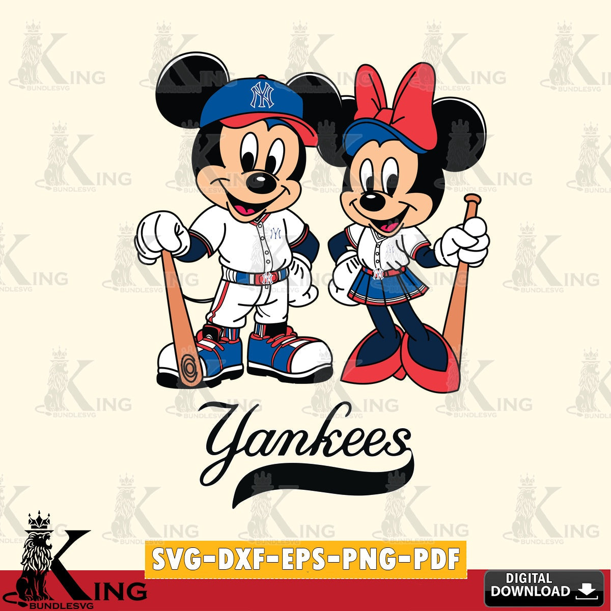 New York Yankees Mickey Minnie Mouse player SVG file , For Cricut, File cut , Digital Download , PDF File, Cut Files