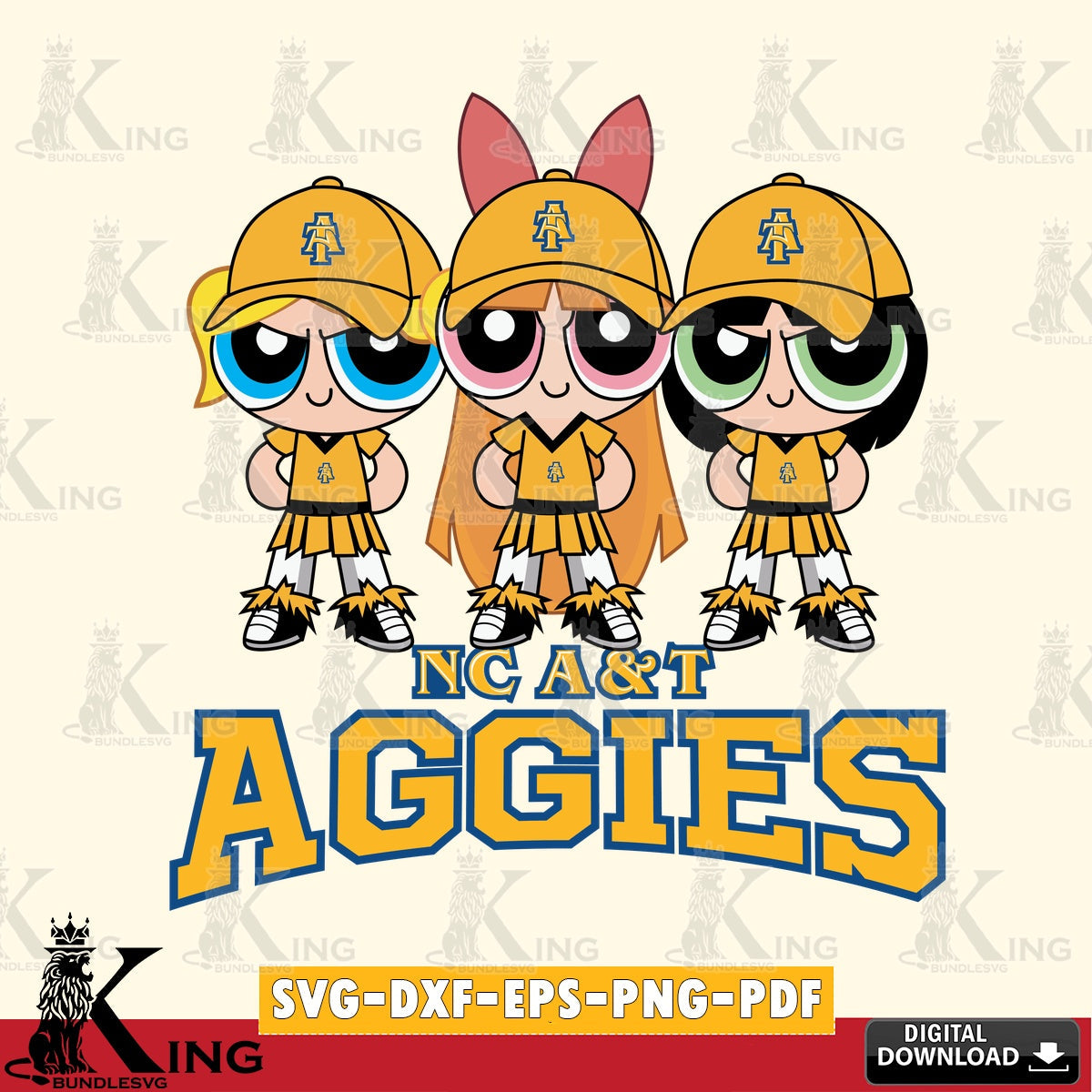 Stylish representation of North Carolina A&T PowerPuff Girls Football, NCAA, printable vector design for sublimation and crafts