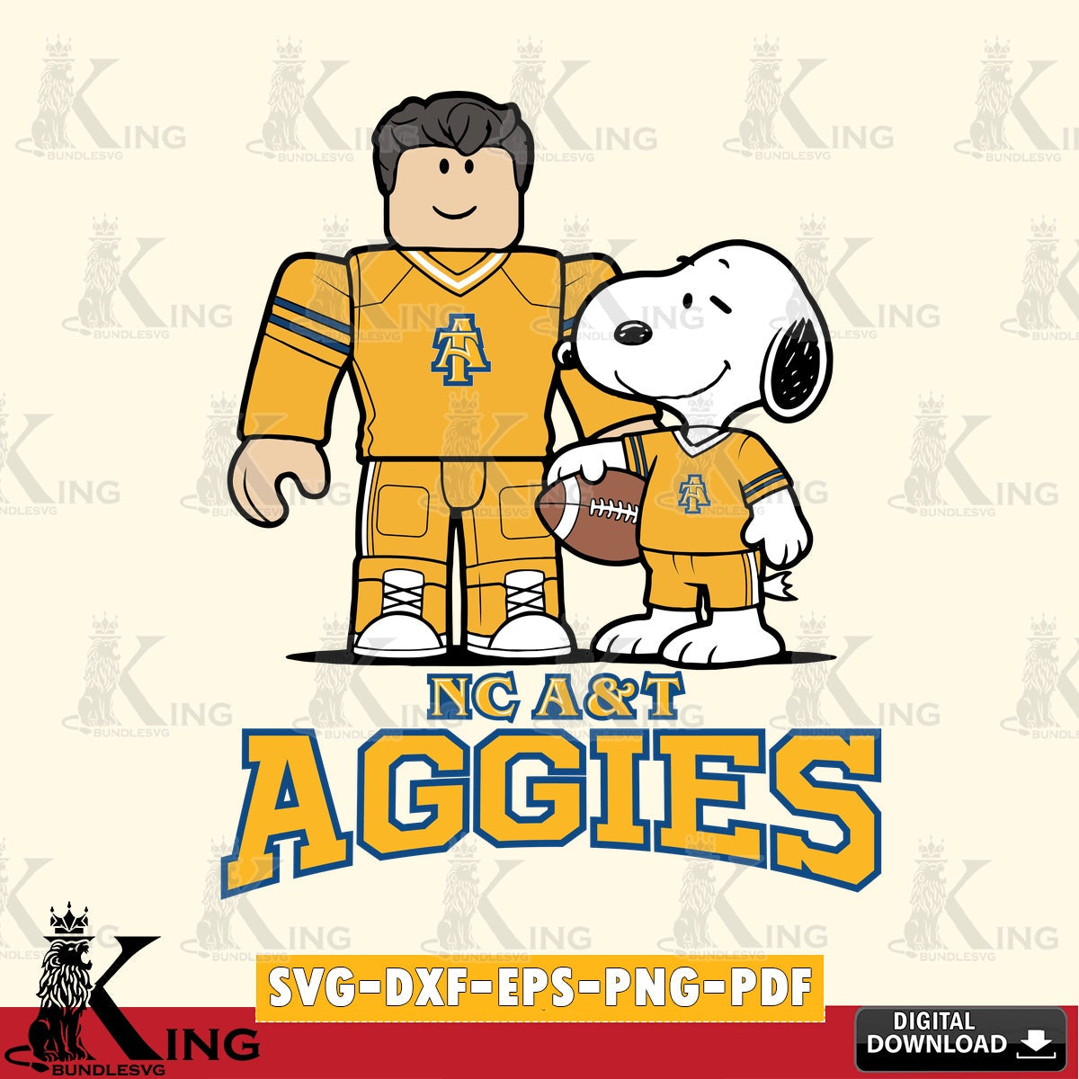 North Carolina A&T Roblox & Snoopy Football SVG file , NCAA Cricut, File cut , Digital Download , PDF File