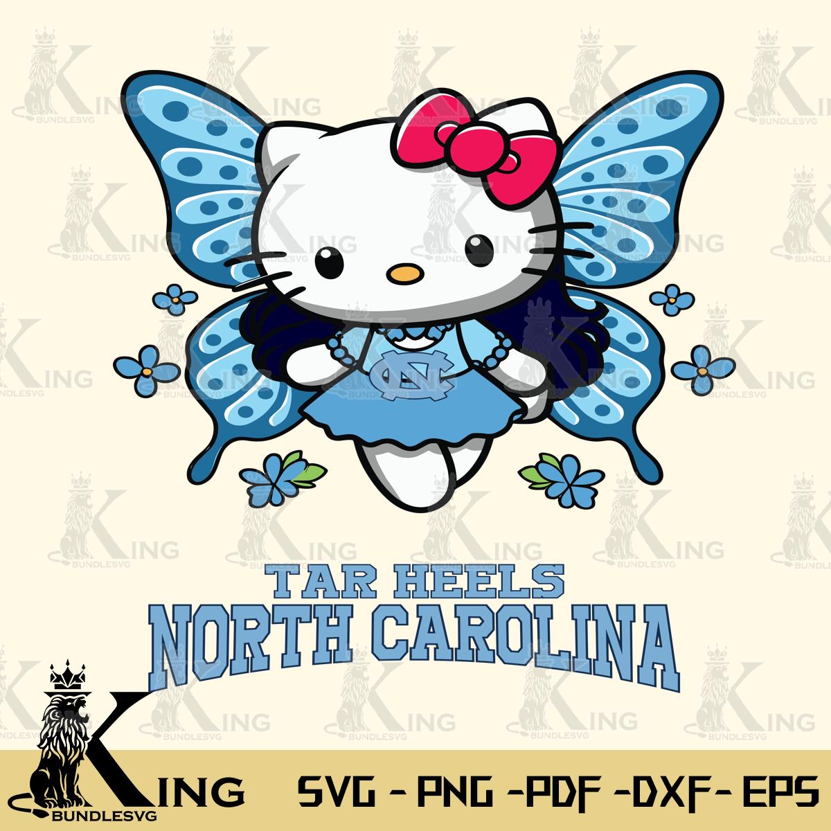 North Carolina Tar Heels Butterfly Kitty Charm Svg Eps Dxf Png File, Digital Download