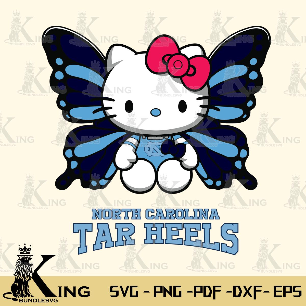 North Carolina Tar Heels Butterfly Kitty Delight Svg Eps Dxf Png File, Digital Download