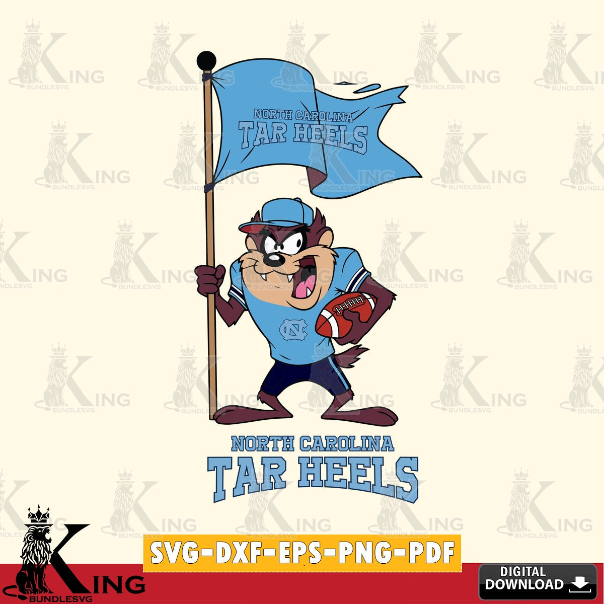 North Carolina Tar Heels Football Taz Flag Art SVG file, Cut file , Digital Download , Instant Download, Taz svg, NCAA svg