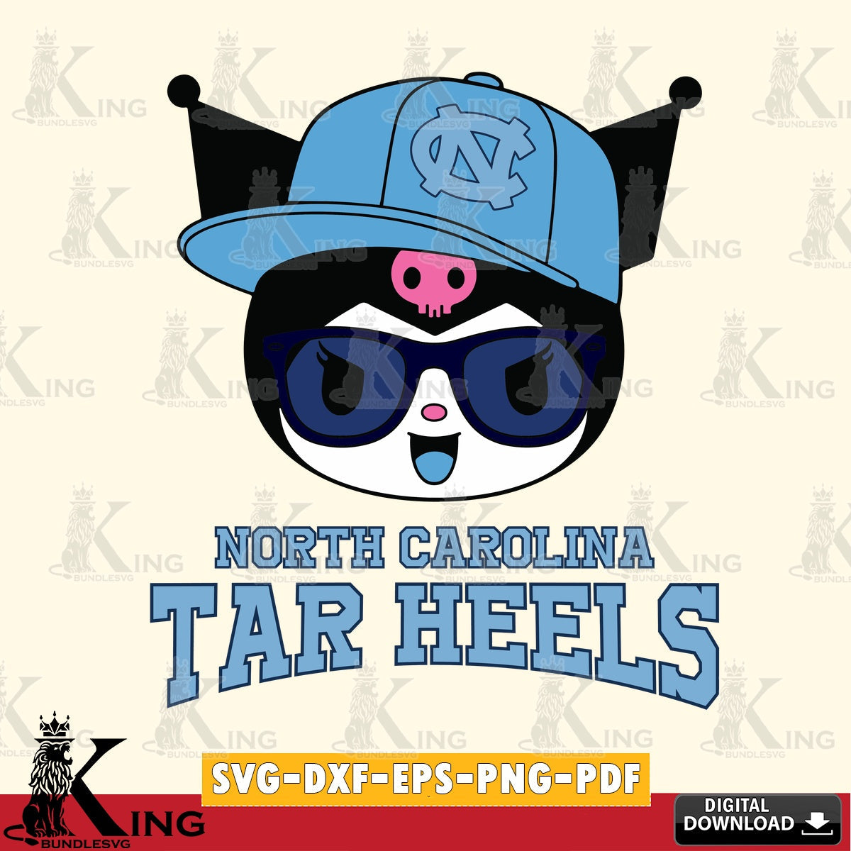 North Carolina Tar Heels Kuromi Football Cool SVG file, Cricut, Cut file , Digital Download , Instant Download, Sanrio svg, Clipart